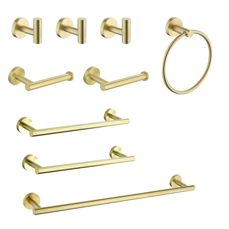 Stainless Steel Bathroom Towel Rack 9 Piece - Brushed Gold, Scratch- Construction, Enhances Quality Assurance Guarantee Build,