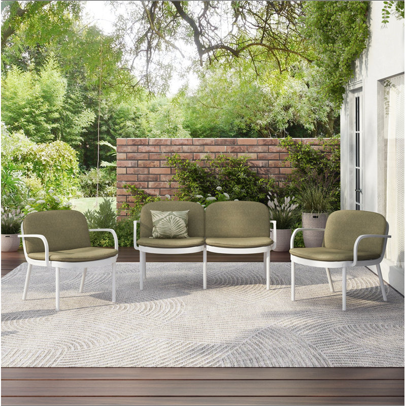 Luna Outdoor Patio PP 3PCS CHAT SET, Frame With Cushion, (2Pcs Club Chairs And 1Pcs Loveseat), Green, White