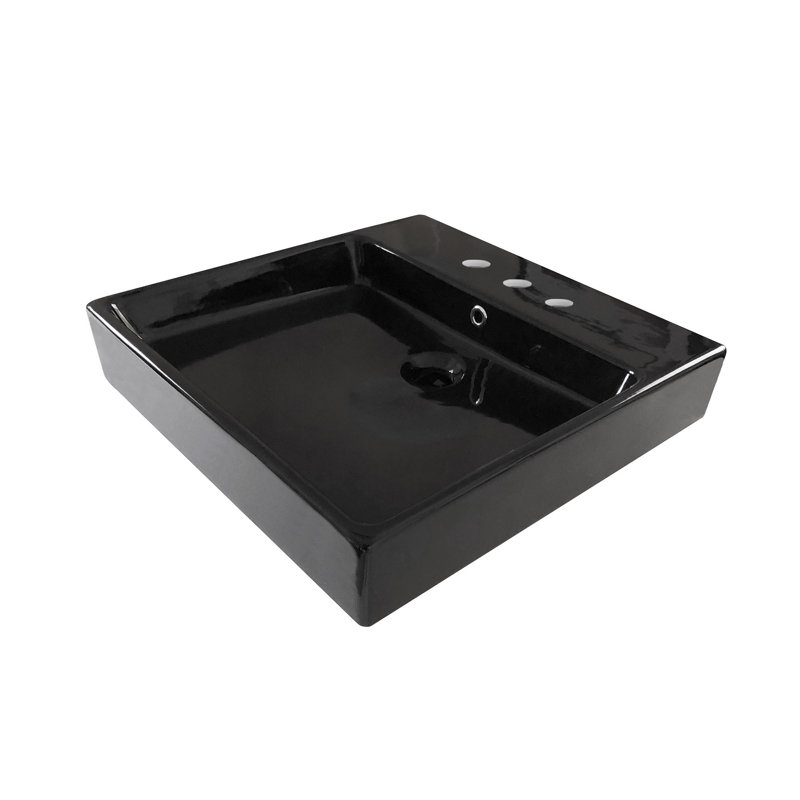 Simple 19.7'' L Bathroom Sink, Three Holes, Glossy Black