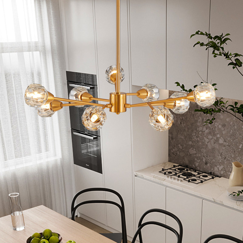 Danny 9-Light Clear Crystal Chandelier with Adjustable Height (Bulb Not Included), Gold
