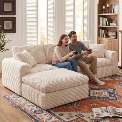 Boneless 108" Cloud Couch for Living Room, 4 Piece L Shaped Modular Sectional Sofa with Plush Corduroy, Deep Seat, Compression Packaging, No Assembly Required