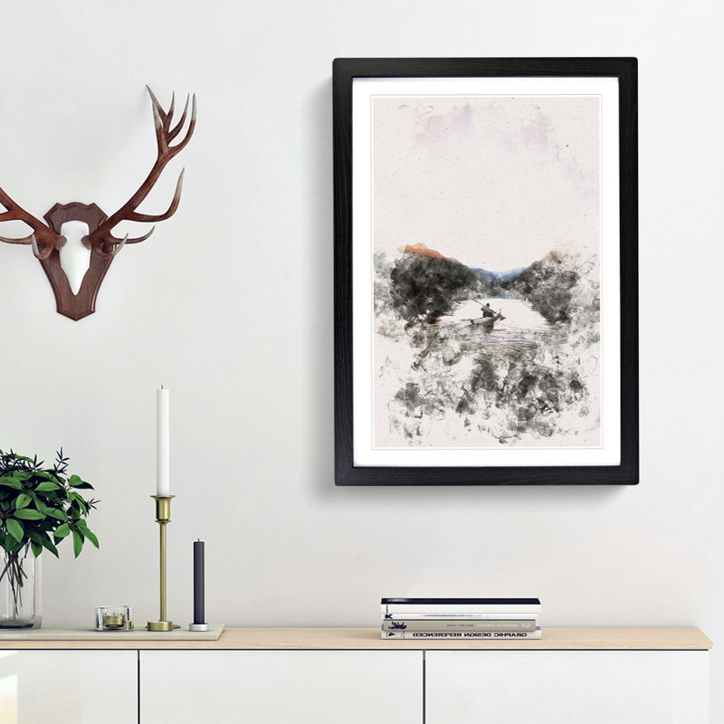 Kayaking Through the Mountains - Picture Frame Painting Print, Black Framed, 87cm H x 62cm W x 2cm D