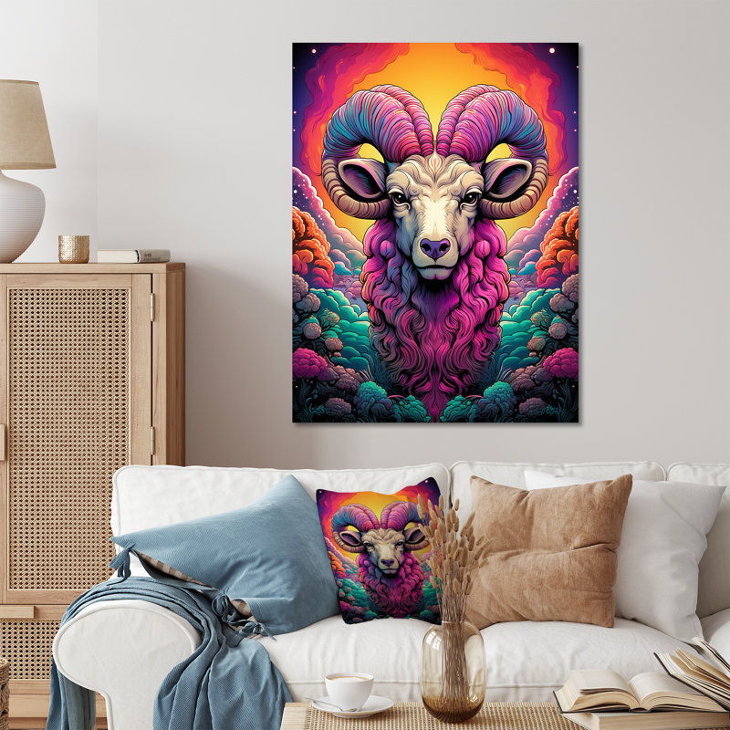 Superbe portrait de chèvre mauve - art mural en métal animal de chèvre, H 20 po x l 12 po x P 1 po