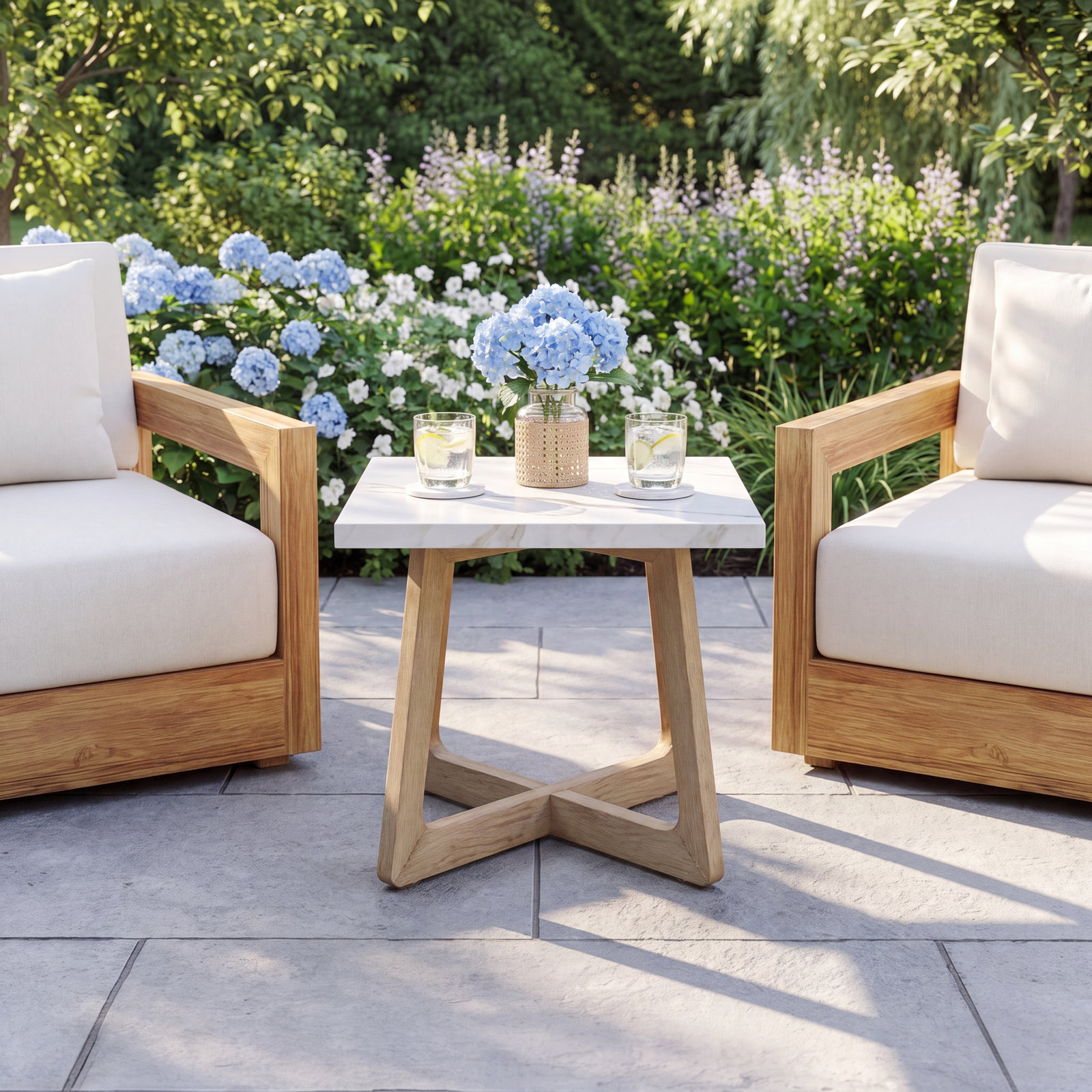Posey 23" Patio Side Table, White Marble