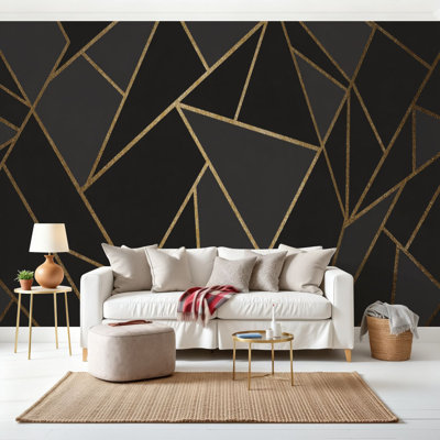 Papier peint adhésif mural mosaïque moderne or noir auto-adhésif amovible pour papier peint pour salon H 69 po x l 96 po