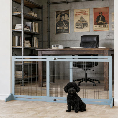 Adjustable Wide Dog Gate For Home Use, 41" - 70.9" Wide, Pine Wood And Steel Construction, Two Feet Stability, Assembly Required Freestanding Pet To Doorways Decks, Frame Wire, Well Balanced Design