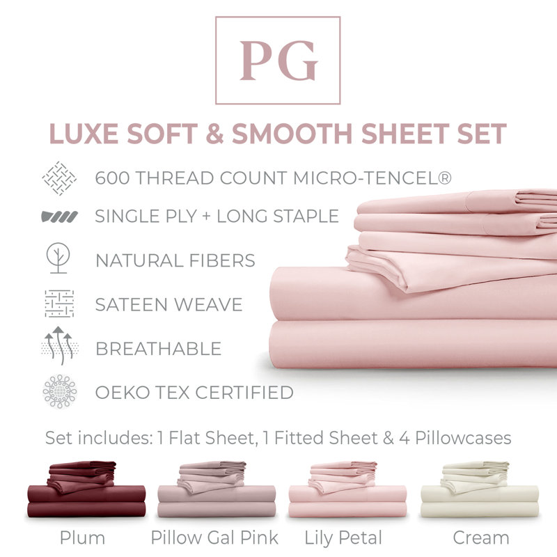 Ensemble de draps Luxe, Très grand californien, Rose clair