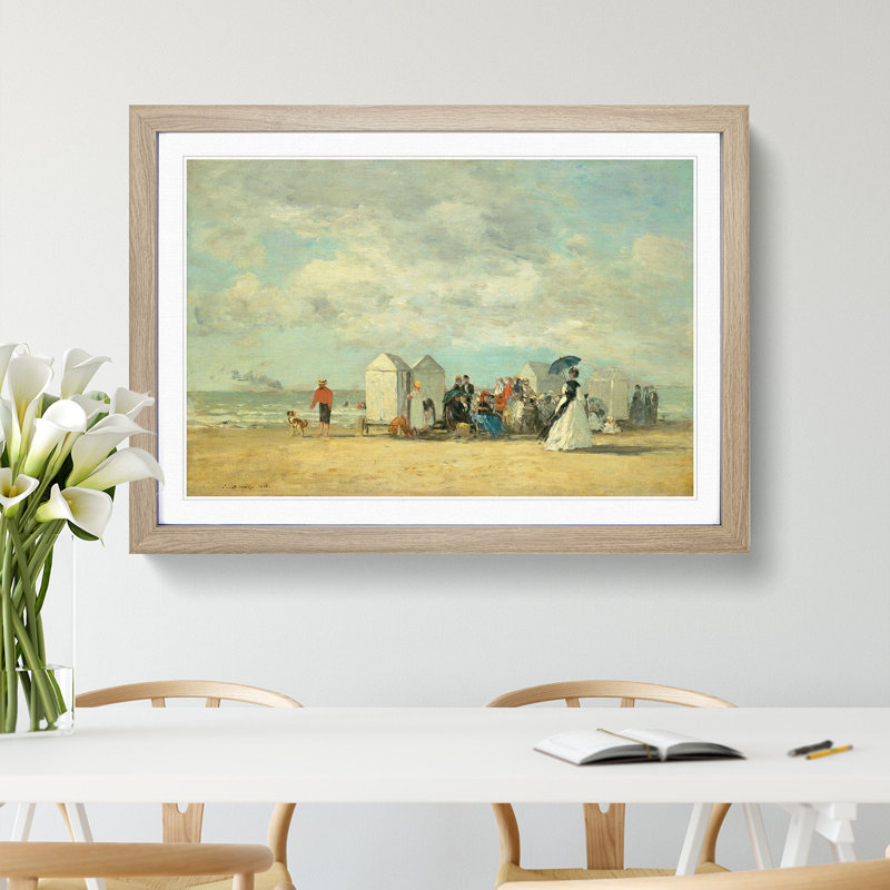 Beach Scene by Eugene Boudin - Picture Frame Painting, 48cm H x 65cm W x 2cm D, Oak Framed