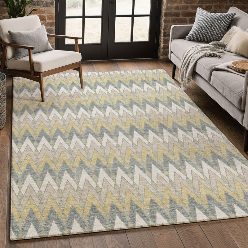 Tapis géométrique intérieur / extérieur lavable à la machine Chantille ACN2558, Ivoire ivoire, 2 pi 6 po x 3 pi 10 po