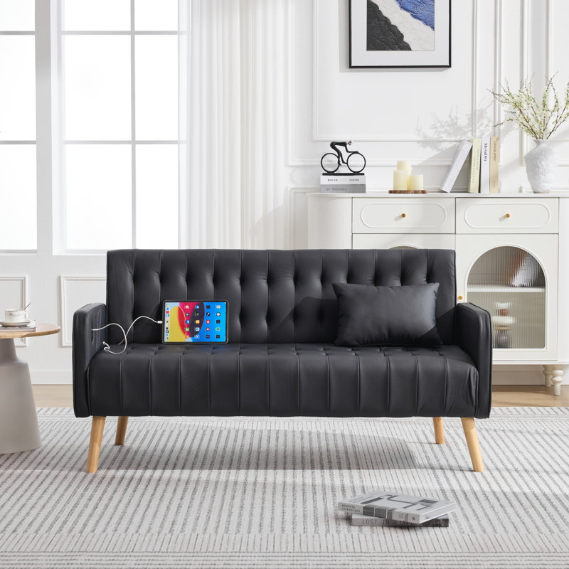 Chloe-Nicole 57.48'' Faux Leather Loveseat, Black