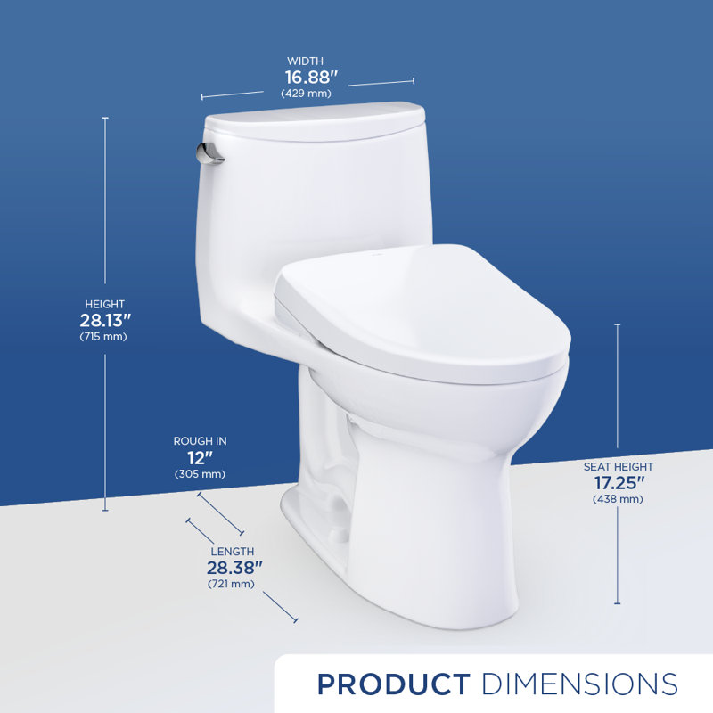 TOTO Ultramax WASHLET+ S7A One-Piece Elongated 1.6 GPF Universal Height Toilet with CEFIONTECT, Cotton White - MW6084736CSFG#01
