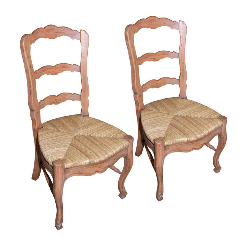 French Country 18'' H Mahogany Solid Wood Side Chair, Pine