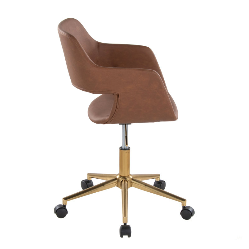 Chaise de travail contemporaine en métal doré et similicuir brun, Brun, Doré