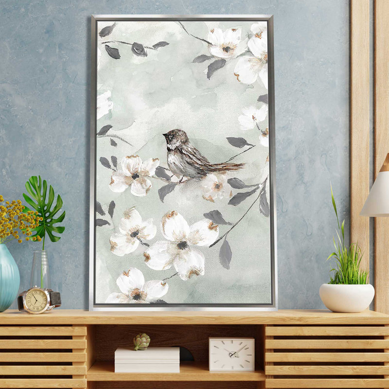 «Spring Solo Serenade III» par Nan - Peinture, L 21,5 po x H 33,5 po, Encadrement argenté