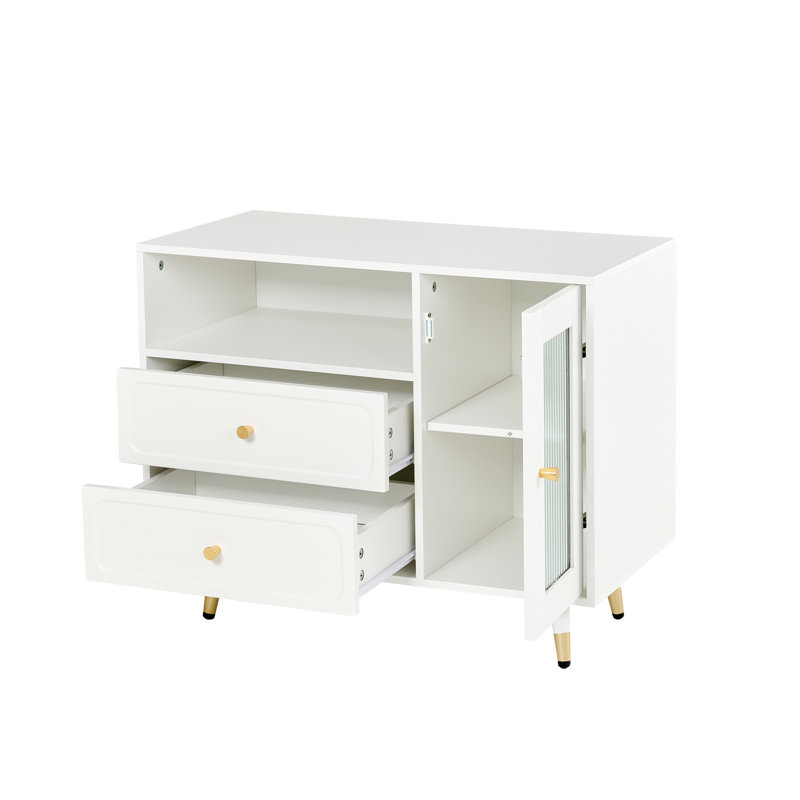 White Makeup Vanity With 3 - Color High Definition Led Mirror, Adjustable Cabinet Length, Storage Drawers, And Power Strip Lighting, Retractable Side Cabinet, Shelves, Built In Charging