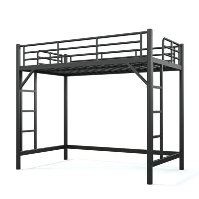 Lit mezzanine simple en métal de taille XL, lit mezzanine avec échelle facile à monter et garde-corps
