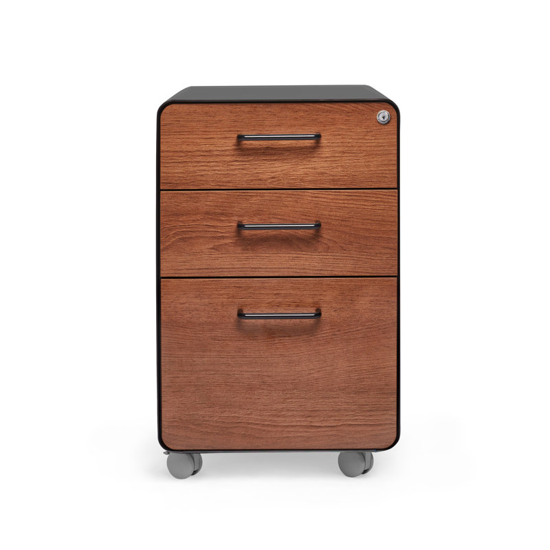 Stow 3-Drawer File Cabinet W/Casters, Black/Walnut