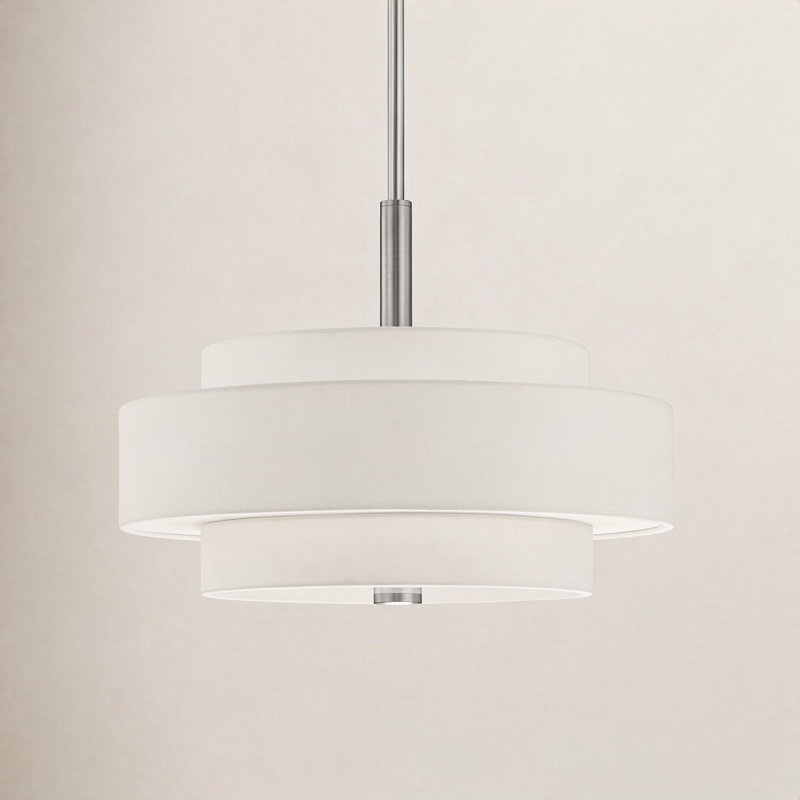 Lustre cylindrique à abat-jour Flaire 4, Nickel brossé, Blanc cassé