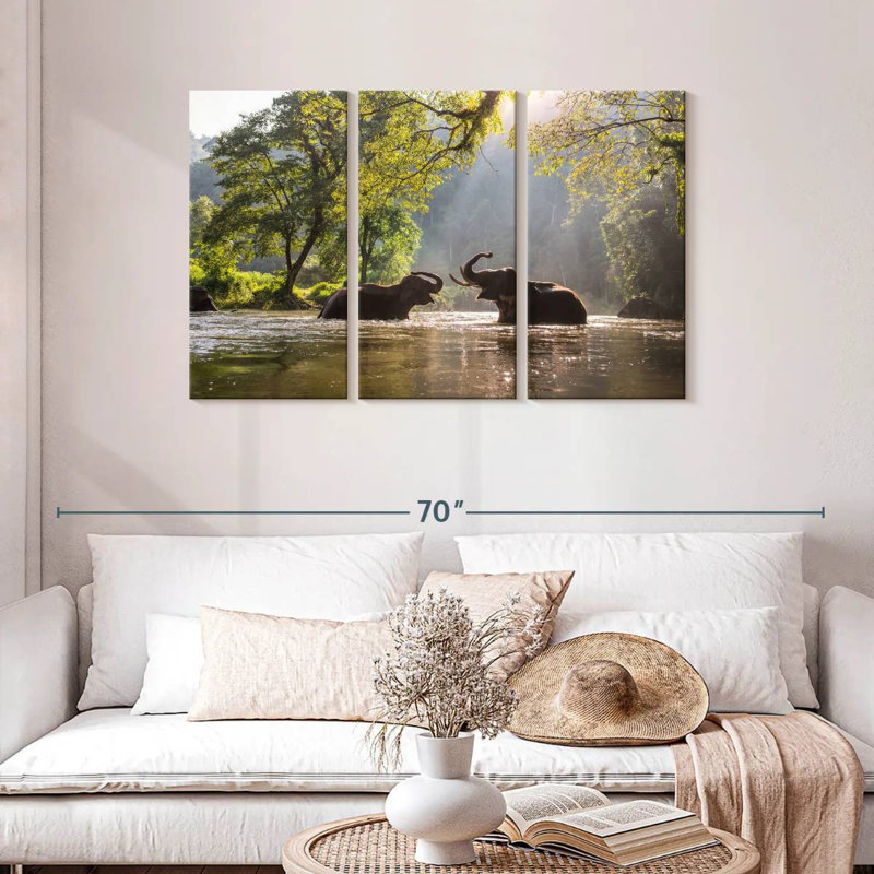 River Splashing Elephants, 36" H x 57" W