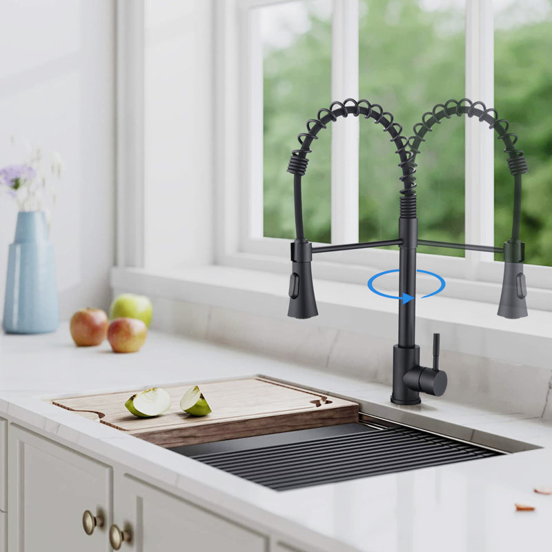 Robinet d'évier de cuisine commercial en pont noir mat - Spot, rétractable, acier inoxydable 304 de qualité supérieure, débit de 1,8 gallon par minute pour la rouille et les taches, débit élevé