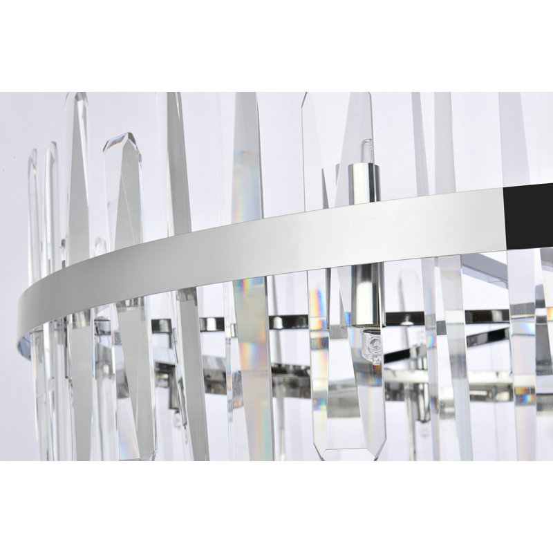 Lustre tambour en métal à intensité variable 16 lumières Marlow, H 12 po x l 36 po x P 36 po, Chrome chrome