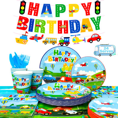 190pcs Transportation Birthday Party Supplies,Transportation Party Tableware Set-Transportation Birthday Decor