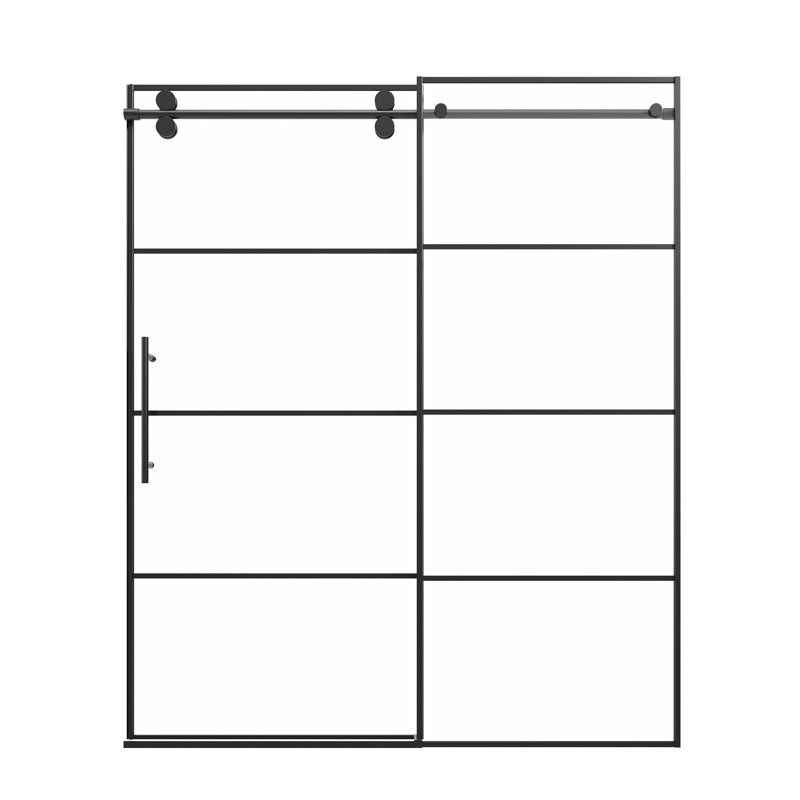 56"-60" W x 72" H Single Sliding Framed Shower Door with 5/16" Tempered Glass, Round Top Rail, and Stainless Steel Accessories