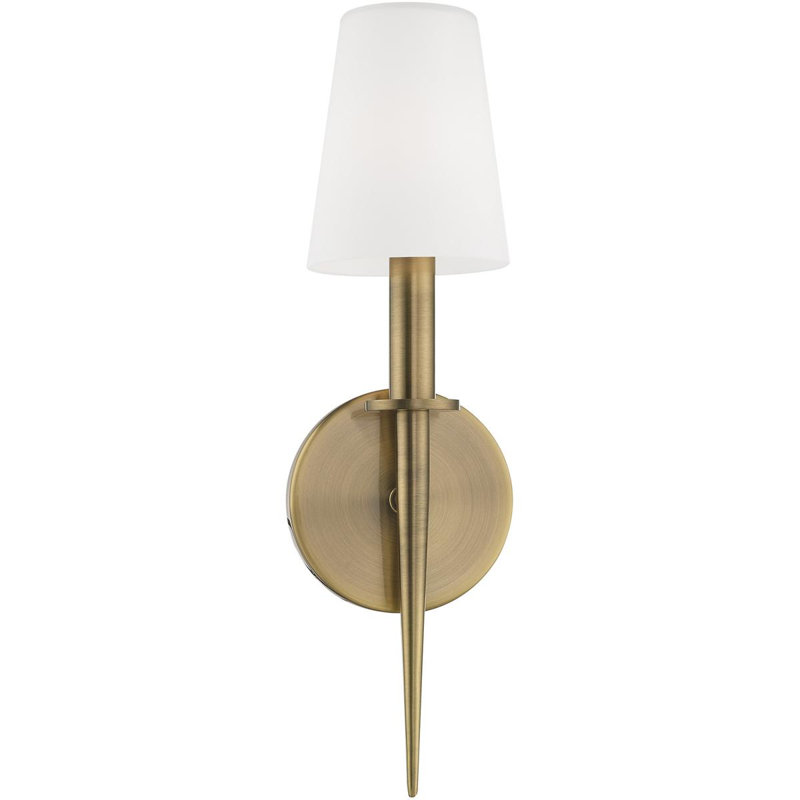 Hand-Blown Opal White Glass Wall Sconce - 4.25" ADA Compliant, Antique Brass
