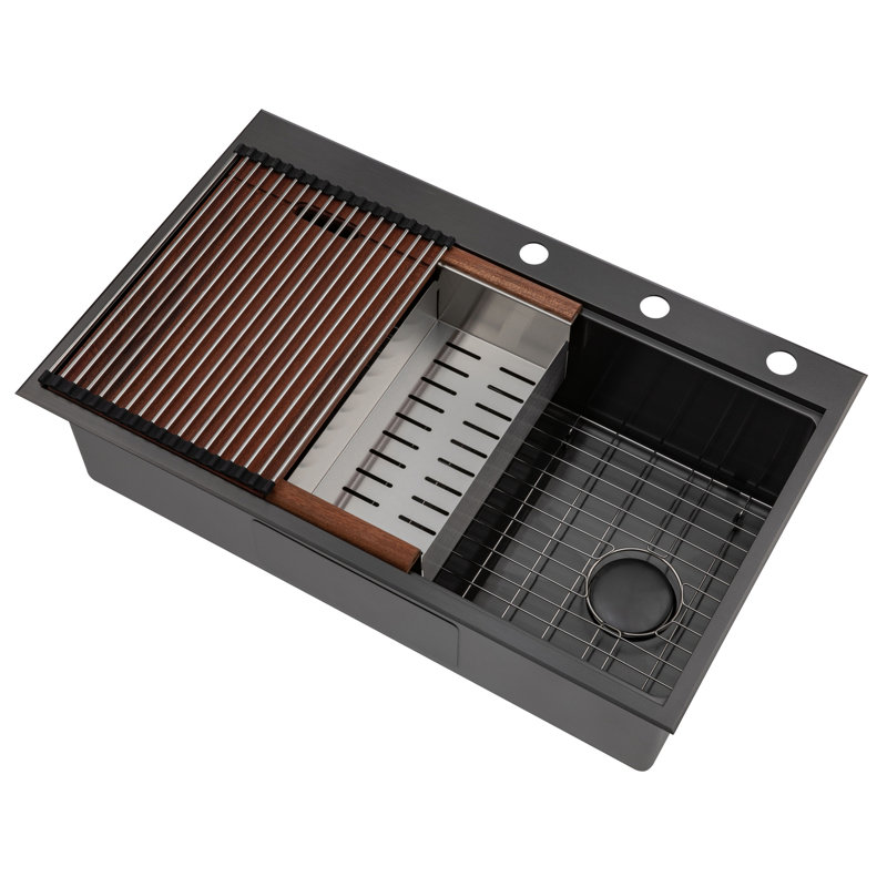 CozyBlock 36'' L Single Bowl Stainless Steel Kitchen Sink, Nano Black Stainless Steel
