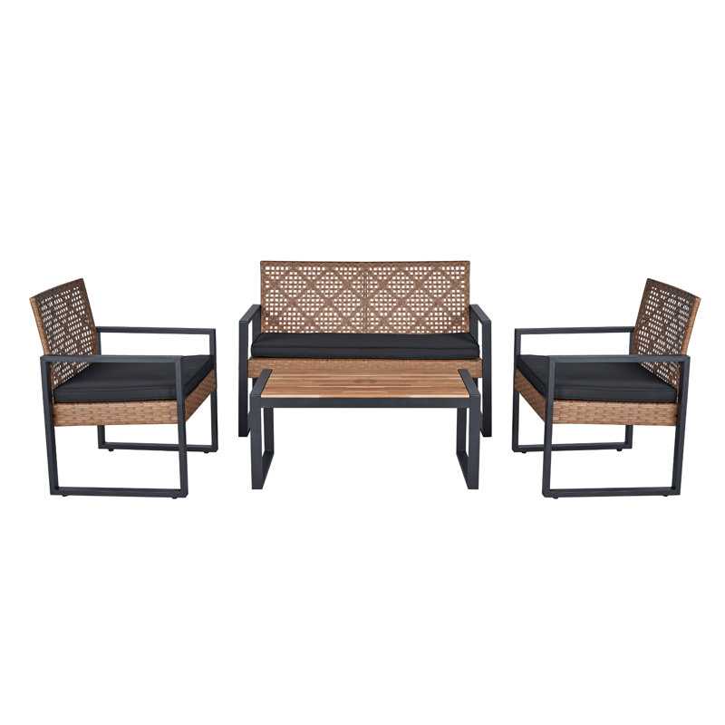 Ensemble de conversation de patio 4 pièces avec plateau en bois d'acacia, Light Brown