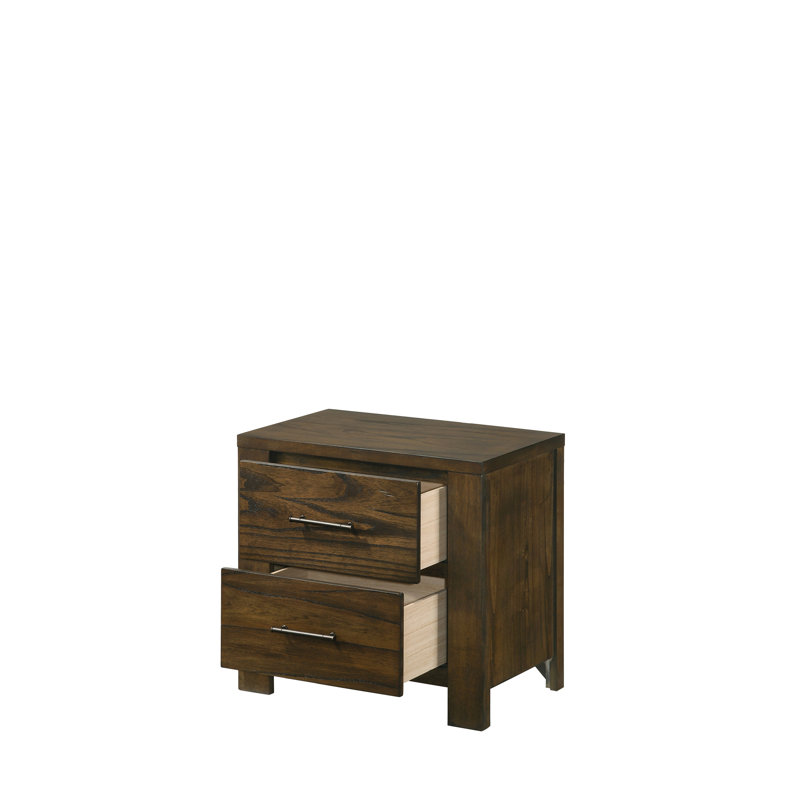 Marcel Wooden Nightstand with Drawers & Metal Handles, Brown Incorrect