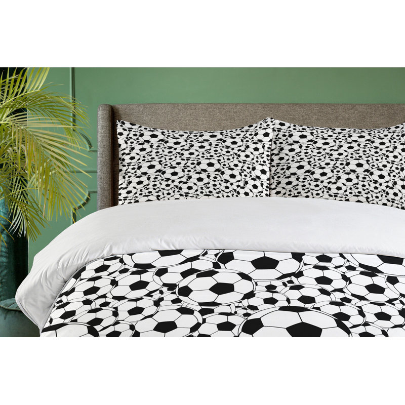 King Size Black and White Soccer Duvet Cover Set