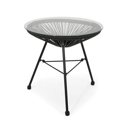 Outdoor Side Table With Tempered Glass And Handcrafted Base - Unique