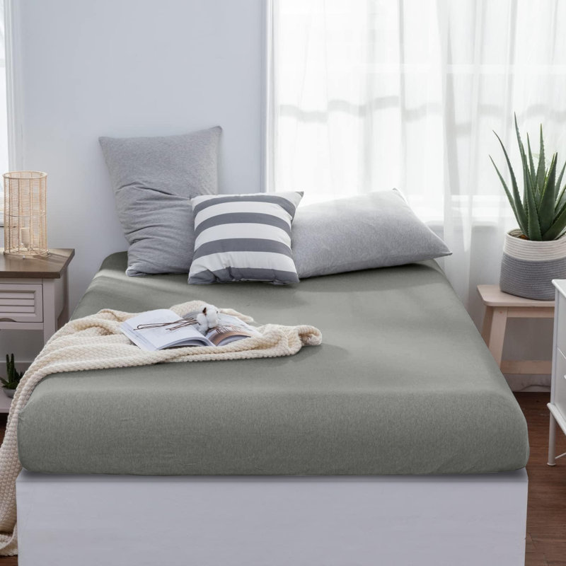 Jersey Knit Fitted Sheet, Grey, Double (4'6)