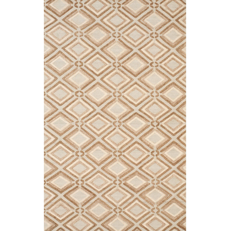 Wool Geometric Area Rug, Ivory/Tan/Beige