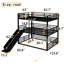 Metal Triple Bunk Bed Full Over Full, Black Shade, Slide Feature, Heavy - Duty, Noise Reducing, Guardrails Bed, For Fun Packed Adventures, Reduced, Guests-1659240511