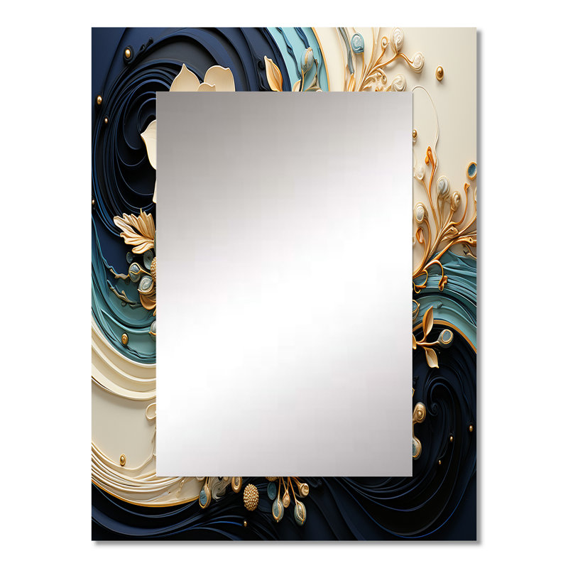 Liquid Ink Spiralscape II - Abstract Spirals Large Wall Mirror, Modern Decorative Mirror, Printed Metal Art, 32" x 24"