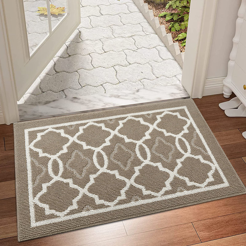 Non-Slip Geometric Doormat, 32" W x 48" L, Khaki