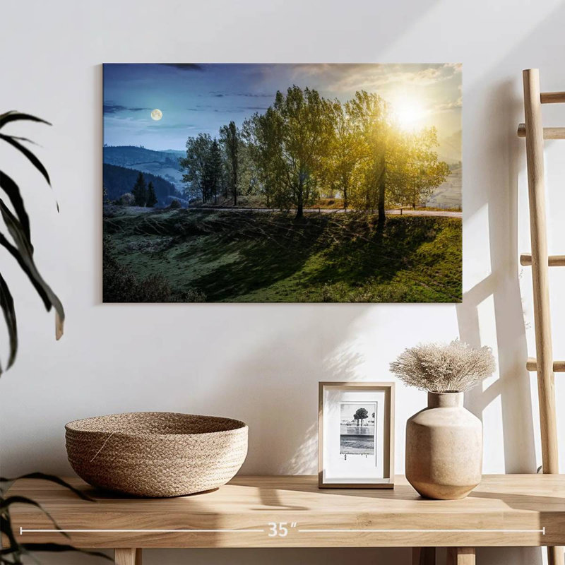 Coucher de soleil et lever de lune, H 16 po x l 24 po