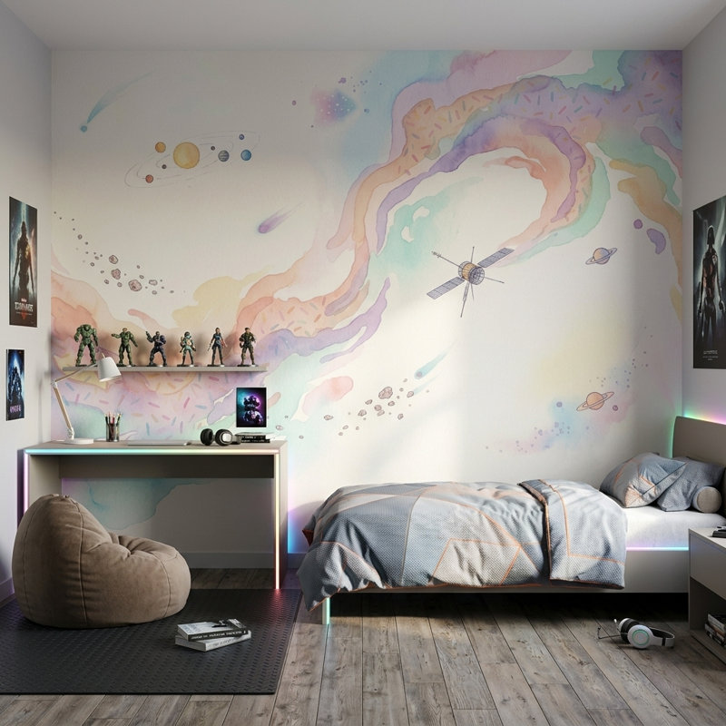 Décoration murale aquarelle amovible sur fond blanc, 120 po x 96 po, Non tissé