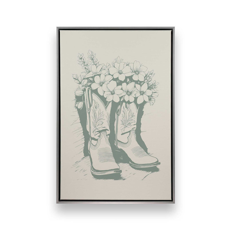 Bottes de cowboy vertes sur toile, Chrome poli, H 18,75 po x l 12,75 po