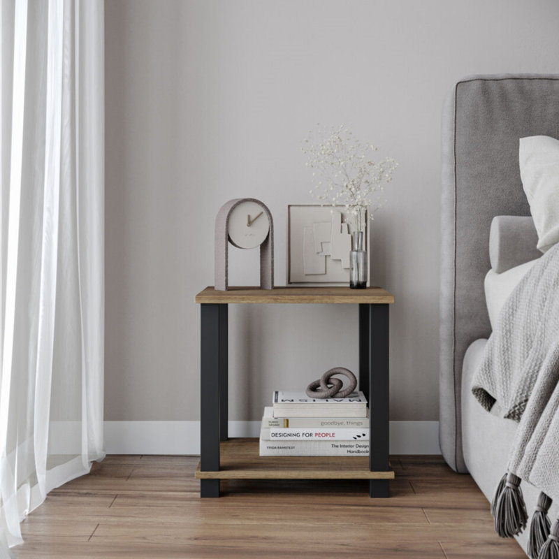 Shavar 39.5cm W Solid Wood Bedside Table, Black/Dark Oak