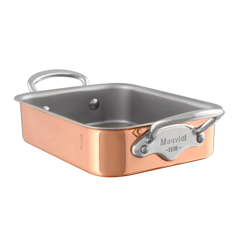 Mauviel Copper Roasting Pan With Stainless Steel Handles, 5.5 x 3.9-In, Copper/Stainless Steel, 2.96" H x 7" L x 5.52" W