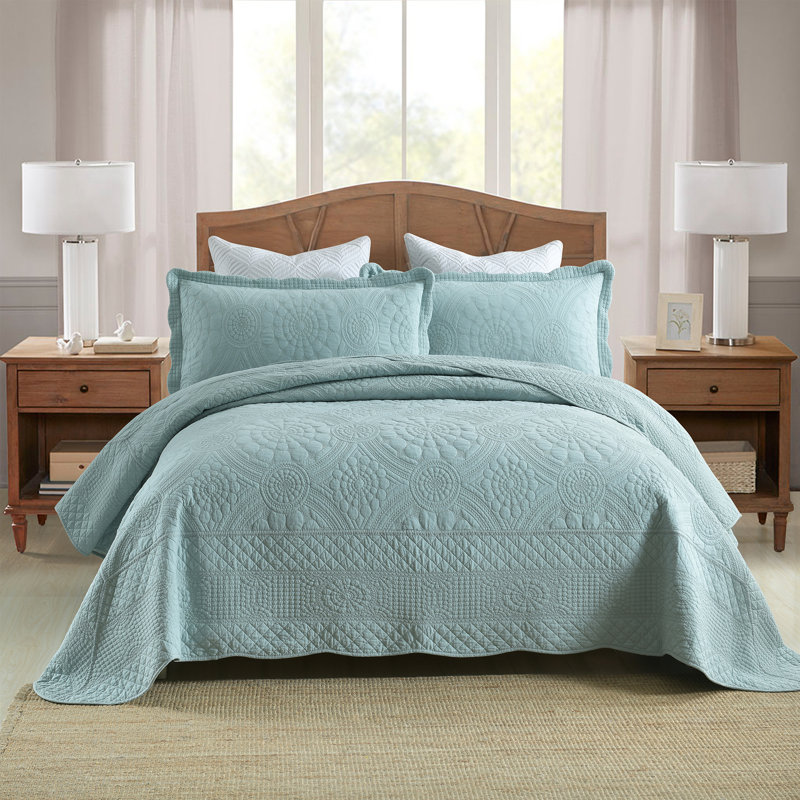 Tfshasta Cotton Twill Patchwork Quilt, Queen Quilt + 2 Standard Shams, Angel Blue