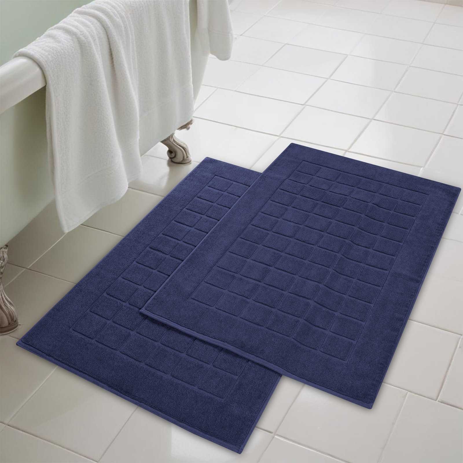 Cotton Bath Mat, Navy Blue