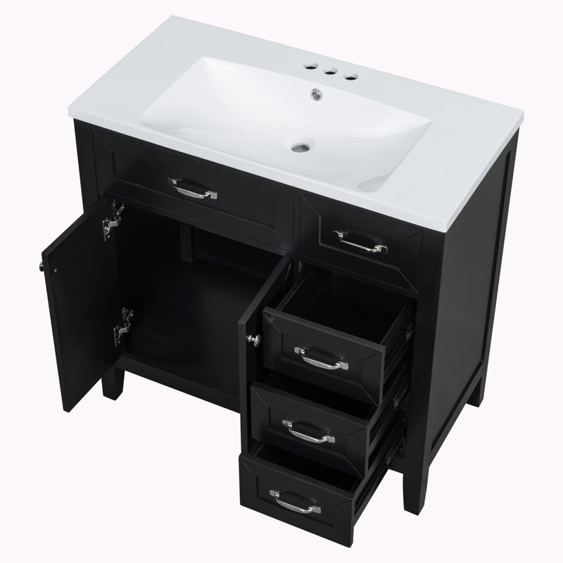 Osarugue 35.98'' Single Bathroom Vanity with Ceramic Top, Black