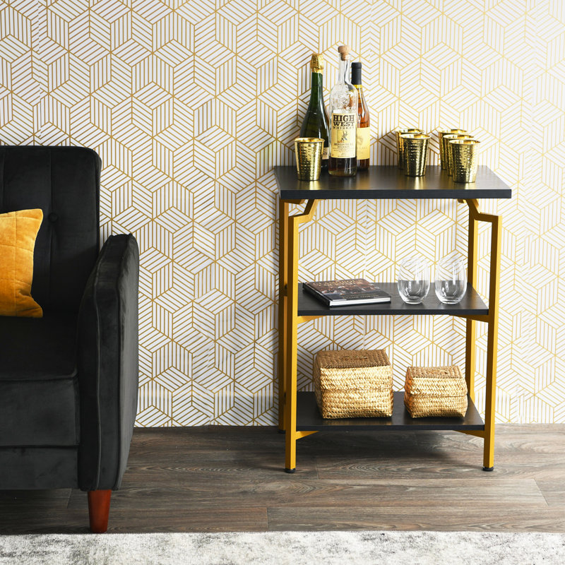 Crown Oak Grain Bookshelf with Iron, Black/Gold