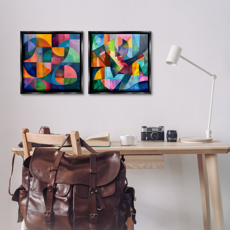 «Eye Catching Abstract Shapes», ensemble de 2 toiles flottantes encadrées par Lazar Studio, Cadre flottant noir de jais