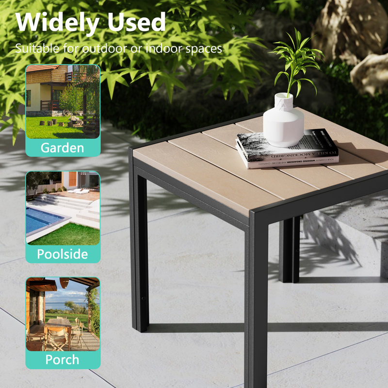 Square Patio Side Table, Outdoor Wood Grain Tabletop, Brown