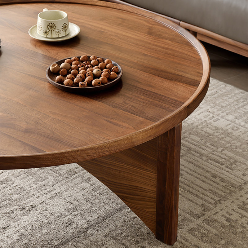 Table basse ronde en noyer noir massif